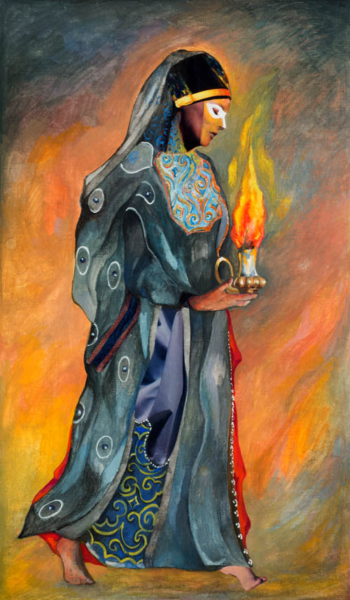 Nino Japaridze - Queen of Fire (Reine de Feu) - Japaridze Tarot - 2012-2013 mixed media painting